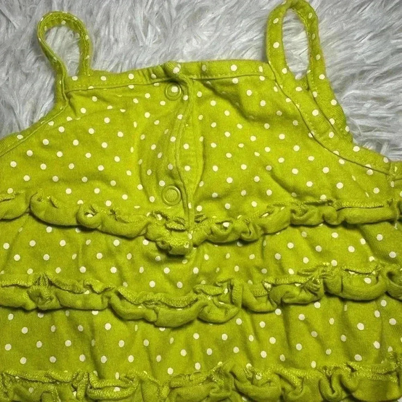 Carter's Baby Girl Lime Green Polka Dot Ruffle Romper Outfit - Picture 6 of 7